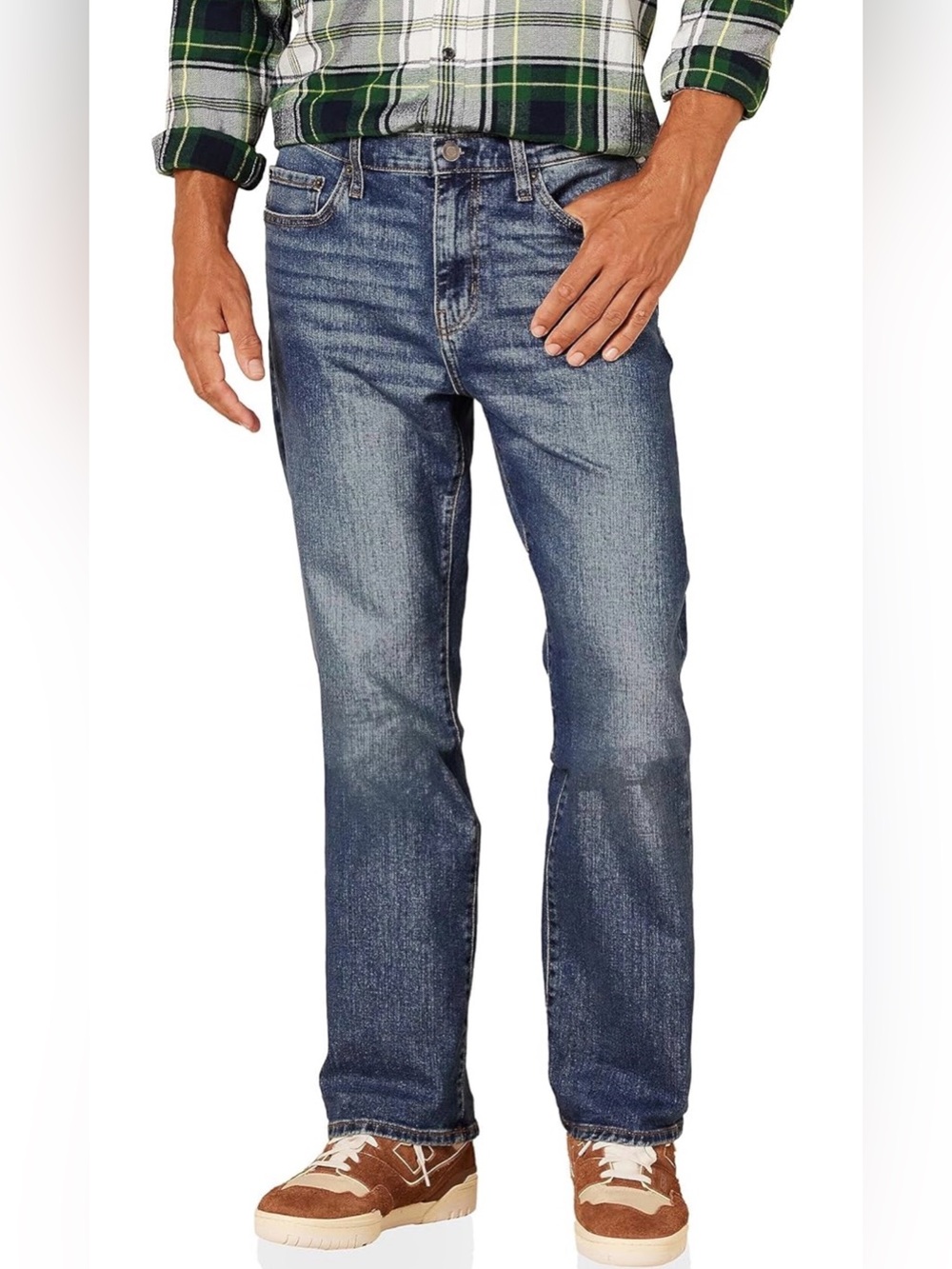 NEW Amazon Essentials Mens Straight-Fit Stretch Jeans Medium Wash 46x30